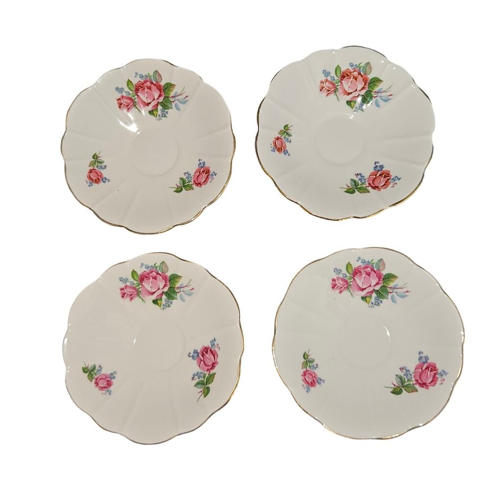 Royal Stuart Spencer Stevenson England Floral Bone China Saucers Set of 4